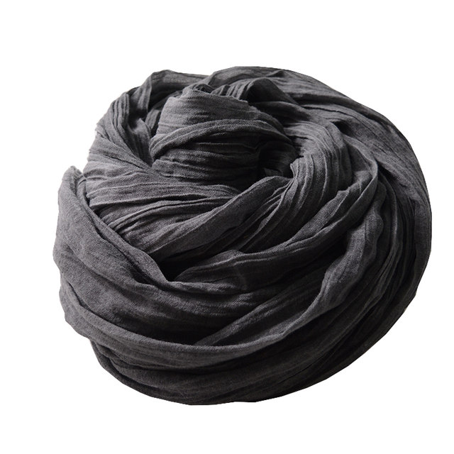 Spring and Autumn literary distressed pure black ethnic cotton and linen scarf