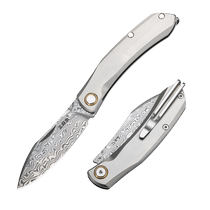 Three-blade wood outdoor camping folding knife fruit knife titanium alloy Damascus steel knife portable EDC self-defense knife