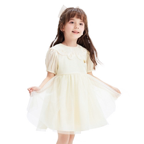 Balabala Girls Suit 2024 New Summer Clothes Big Children Two-piece French Elegant Plaid Puff Sleeves