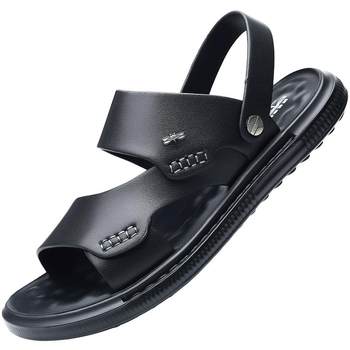 Summer Sandals ຜູ້ຊາຍຂອງຫນັງແທ້ Soft Sole ເກີບຫາດຊາຍທີ່ບໍ່ເລື່ອນໄດ້ 2024 ຄົນອັບເດດ: ໃຫມ່ Casual Outer Wear Dual-Purpose Sandals ແລະ Slippers