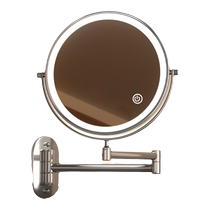 Bathroom mirror folding hole-free hotel bathroom makeup mirror wall-mounted telescopic double-sided LED beauty mirror with light