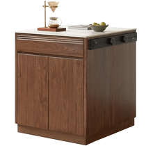 Genji Muyu solid wood island light luxury black walnut sideboard multi-functional slate tea table storage cabinet cabinet