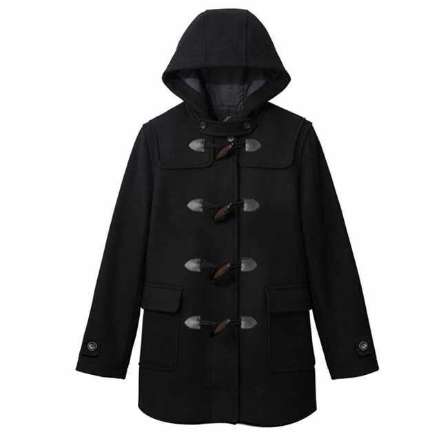 Thickened mid-length horn button wool coat