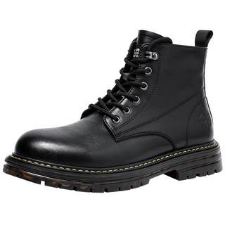 马克华菲男士马丁靴新款高帮男鞋机车户外工装靴黑色皮鞋真皮男靴