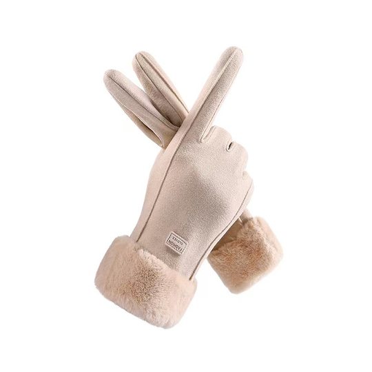 手套冬天女加绒加厚保暖可爱麂皮绒女士骑行防寒骑车防风触屏冬季