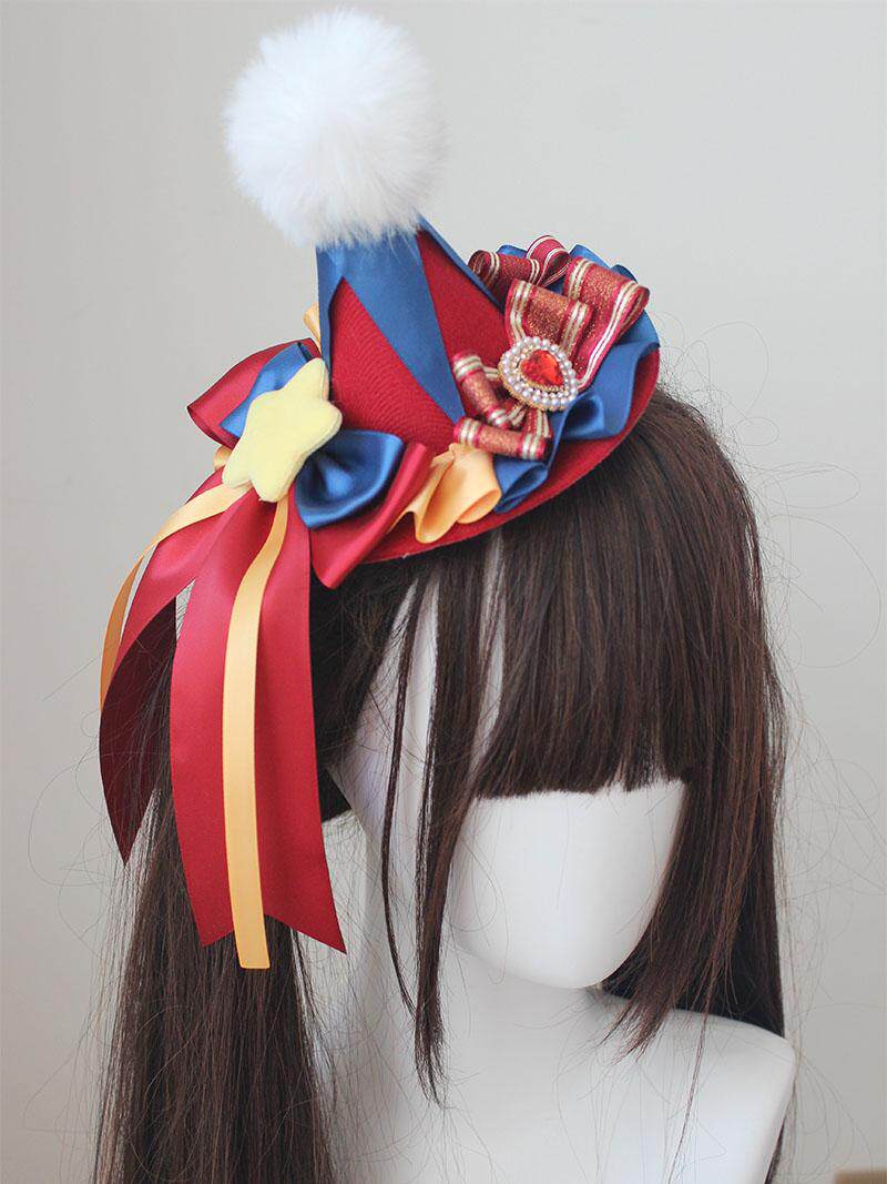 Circus fairy tale opening, handmade clown headband, KC whimsical Lolita hat, Lolita hair accessory.