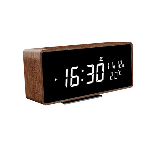 北欧极简实木闹钟蓝牙音箱木头钟电子闹钟静音闹铃夜光床头钟座钟
