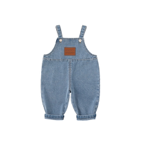 Child Denim Back Belt Pants 2024 Spring New Boy Han Edition Pants Girl Foreign Air Clothes Spring Autumn Long Pants Tide