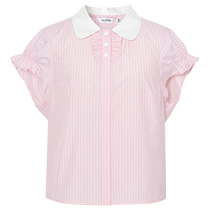 Shifanli doll collar pink and white striped shirt suit 2024 summer new style Feifei sleeve miu series age-reducing two-piece set