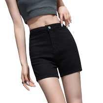 Black denim shorts womens tight high waist 2024 spring summer and autumn new Korean style versatile a-line stretch slim hot pants