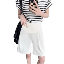 Maternity shorts white suit mid-pants summer thin outer wear a-line loose casual ice silk wide-leg 5-point pants