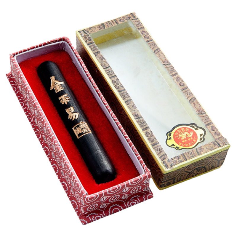 旧家蔵出『清 胡開文製款 徽墨 灑金聖人図朱砂墨 唐木蓋合』