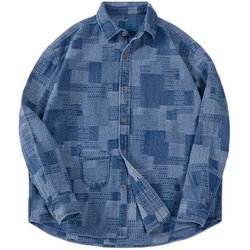 Madden workwear American retro boro Baijia cloth denim shirt plaid splicing niche long-sleeved shirt men's spring