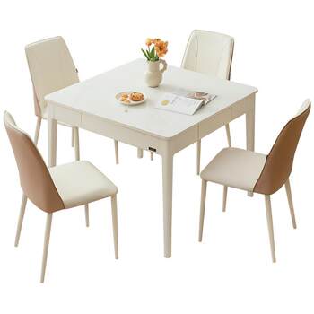 Quanyou home tempered glass modern cream dining table and chairs