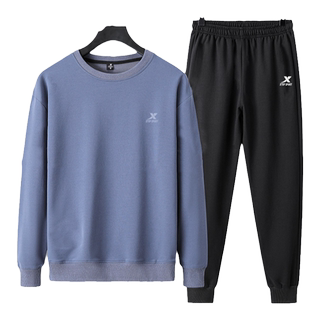 特步运动套装男秋季正品卫衣长裤男士两件套休闲宽松长袖跑步男装
