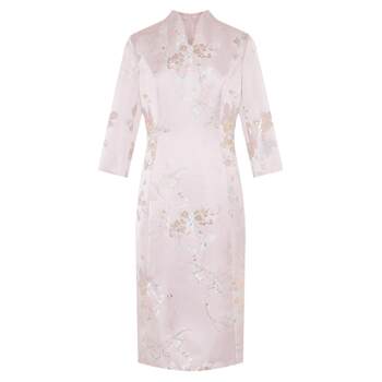 Bblluuee/Pink Blue Wardrobe Spring and Autumn New Style Improved New Chinese Style Exquisite Jacquard V-Neck Dress for Women