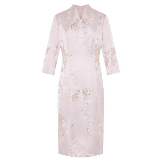 Pink and blue wardrobe spring and autumn new and improved new Chinese style exquisite jacquard V-neck dress dress for women