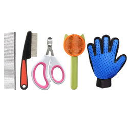 Cat Comb and Grooming Supplies Five-Piece Set, Special Tool for Removing Loose Fur, Grooming Gloves, Dog Hair Brush