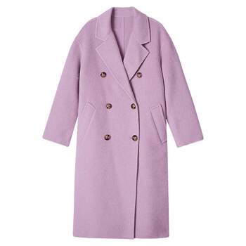 【绵羊毛+桑蚕丝】Goodland美地女装冬芋紫中长款双面呢大衣外套