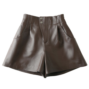 High-waisted versatile fashionable genuine leather shorts