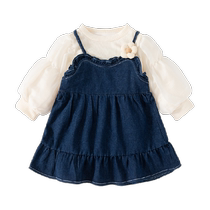 Banxidi Girls Autumn Dress 2024 New Style Childrens Princess Skirt Baby Denim Suit Spring and Autumn