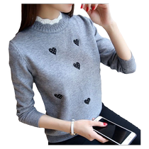 Sweater Womens autumn Winter new beating undershirt Knitted Sweatshirt Version of Embroidery Loose 100 lap short and fake two blouses