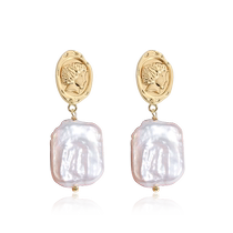 (Travailleur autonome) Idokawa Block Baroque Freshwater Pearl Earrings Fashion Advanced Sensation Goddess Relief Earrings