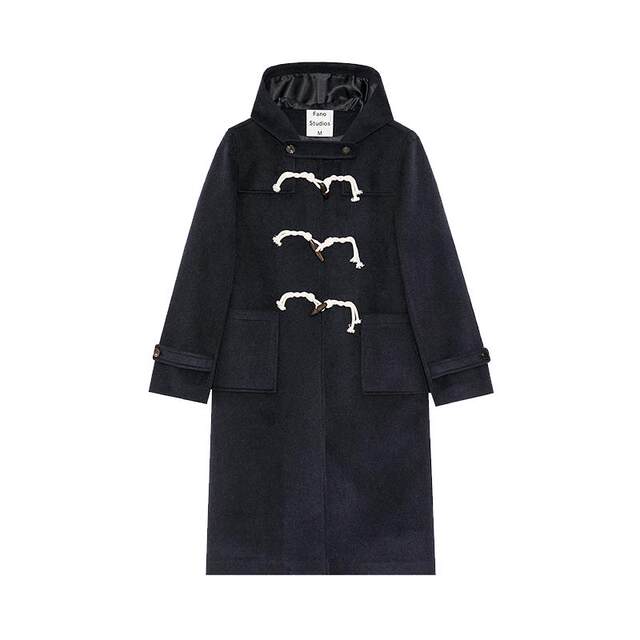 Van Lo College age-reducing horn button hooded woolen jacket