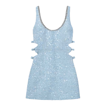 self-portrait 2024 early spring misty blue sequin diamond embellished sparkling diamond trim suspender dress short skirt