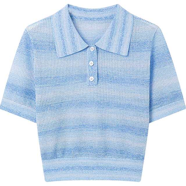 KBNE blue short-sleeved shirt slim shirt 2025 summer new style small short unique top for women