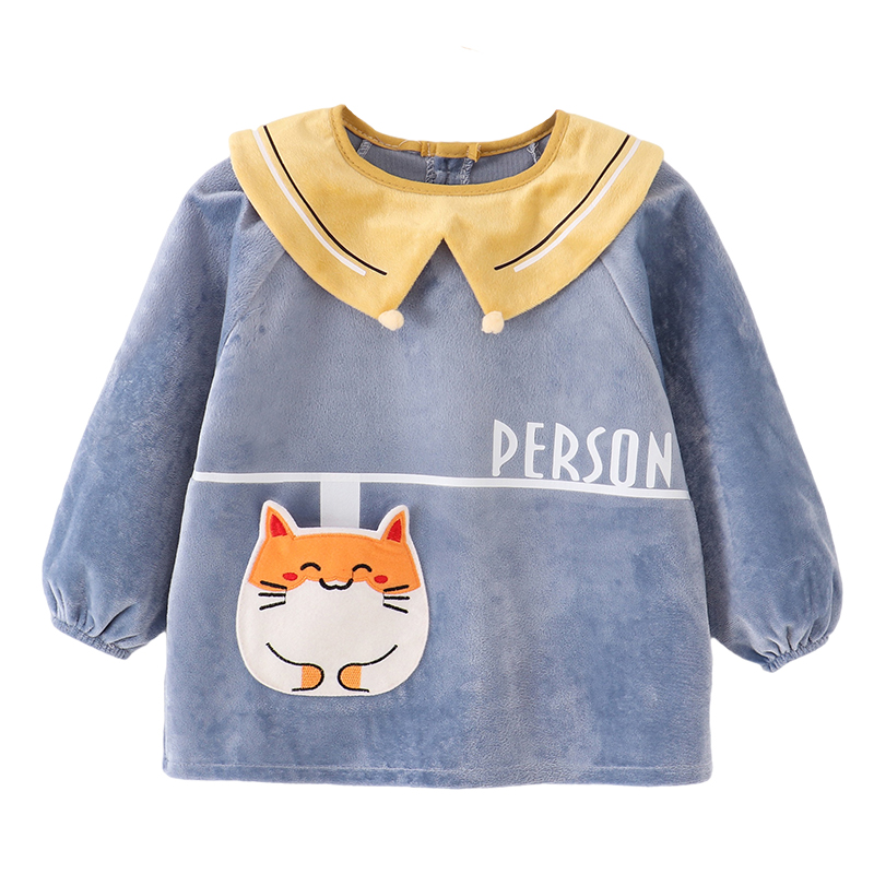 Autumn and winter crystal velvet lucky cat baby coveralls children's eating clothes baby aprons waterproof and anti-dirty men's and women's bibs