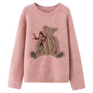 Autumn and winter French petite loose design niche pink knitted sweater top for women