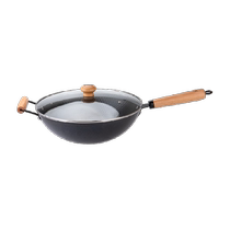 Shuke Bear Poêle en Fer Wok Poêle Antiadhésive Poêle de Cuisson Domestique Cuisinière à Gaz à Fond Plat Non Revêtue (32 cm)