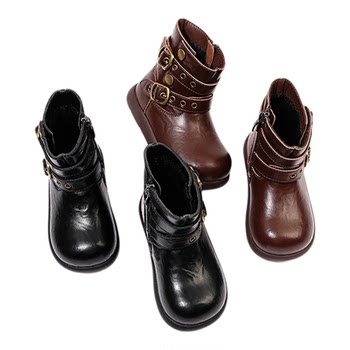 Shumeng Children's Leather Boots 2025 New Autumn and Winter Little Girls' Belt Buckle Martin Boots Girls' Short Boots Baby Single Boots