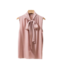 Bow tie streamer silk camisole for women high-end suit with loose satin French sleeveless shirt