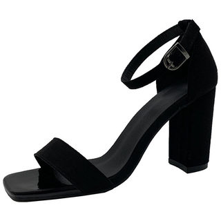 Sexy black one-line buckle sandals thick heels