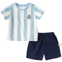 David Bella childrens pure cotton shorts set 2024 summer new style boys striped sports two-piece set for baby boys