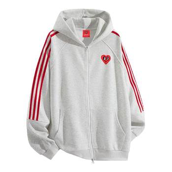 Charles peach heart american hooded cardigan sweatshirt men