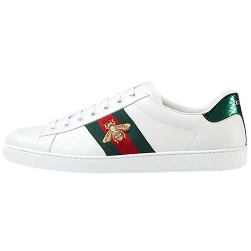 Gucci/古驰 Ace系列 刺绣皮革圆头系带低帮休闲板鞋 女款 白绿