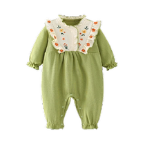 Youqi baby clothes green outing full moon baby clothes newborn long-sleeved super cute baby girl jumpsuit spring autumn and winter