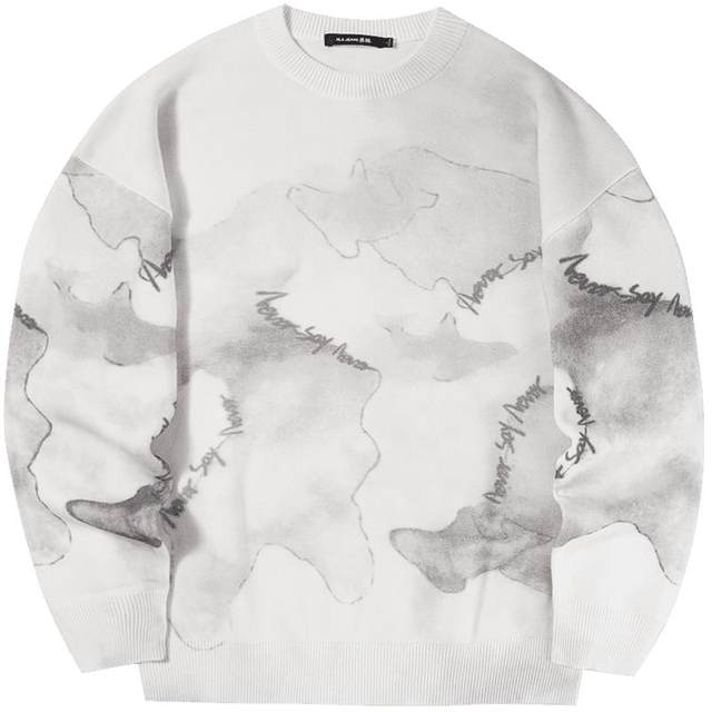 Black Whale Black and White Digital Printed Round-neck Knitted Sweater