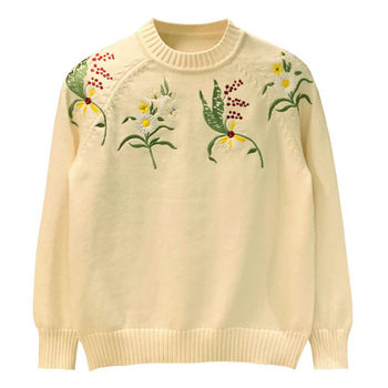 Pullover knitted sweater round neck floral embroidery sweater light luxury Pullover knitted sweater round neck floral embroidery sweater light luxury