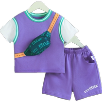 The two - piece T - shirt shorts are two - piece T - shirt shorts for the babys sports suit