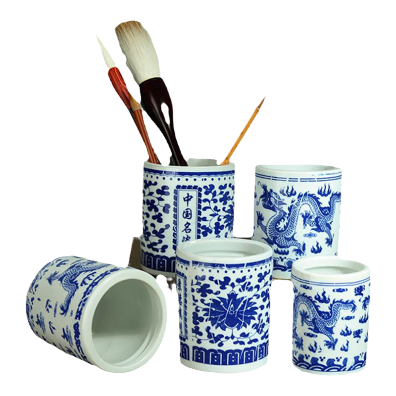 景德鎮陶瓷筆筒墨塵筆筒陶瓷復古青花瓷筆桶多功能高級家用筆筒辦公室