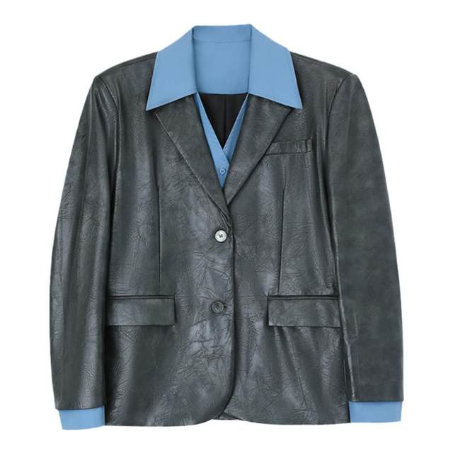 PAPERLLL Xinjian fake two-piece leather jacket women's 2025 new loose casual high-end jacket short coat PAPERLLL Xinjian fake two-piece leather jacket women's 2025 new loose casual high-end jacket short coat