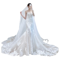 One-shoulder light wedding dress 2024 new style temperament main yarn slimming fishtail dress skirt bridal lace sexy door yarn