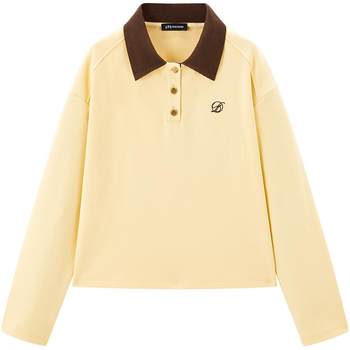 Peacebird women's 2025 new contrast color polo collar sweatshirt chest pattern women's jacket a1crf1133