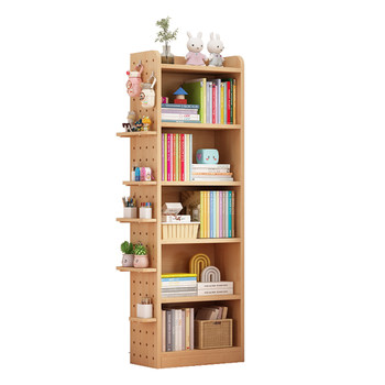 All solid wood bookcase storage cabinet with door children's bookshelf floor-standing storage rack with perforated board dust-proof storage cabinet