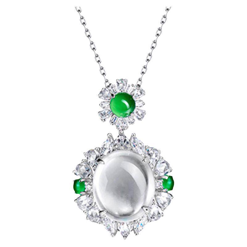 Natural ice transparent chrysoprase gray agate white jade set