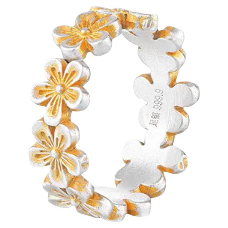 Pure silver 9999 gold peach blossom open ring for girlfriend